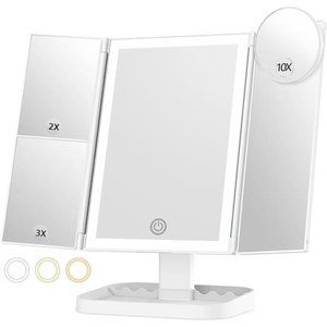 Makeup Mirror with 10X Magnifying Mirror, 3 Color Lighting Modes, 72 LEDs Mirror